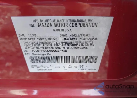 2009 Mazda Mazda6 I Sv from USA, damaged, VIN 1YVHP80A995M23756